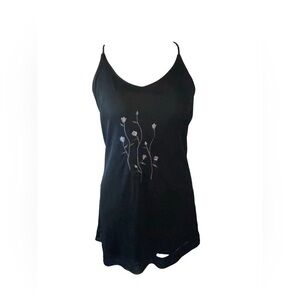 Identity Vintage Icon 90's Black Mini Dress Embroidered Lavender Flowers 14-16